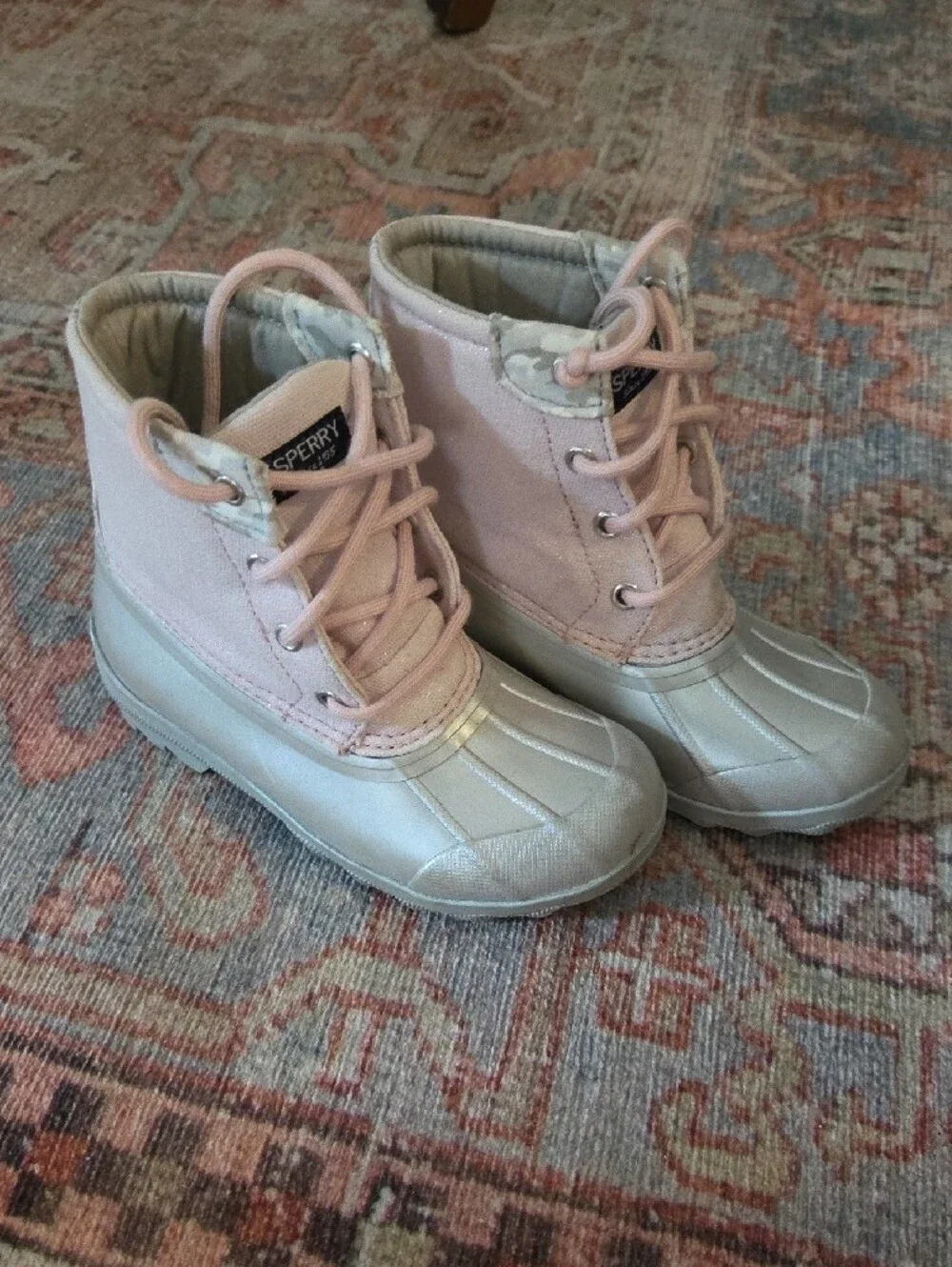 Sperry Kids Pink and Silver Rain Boots